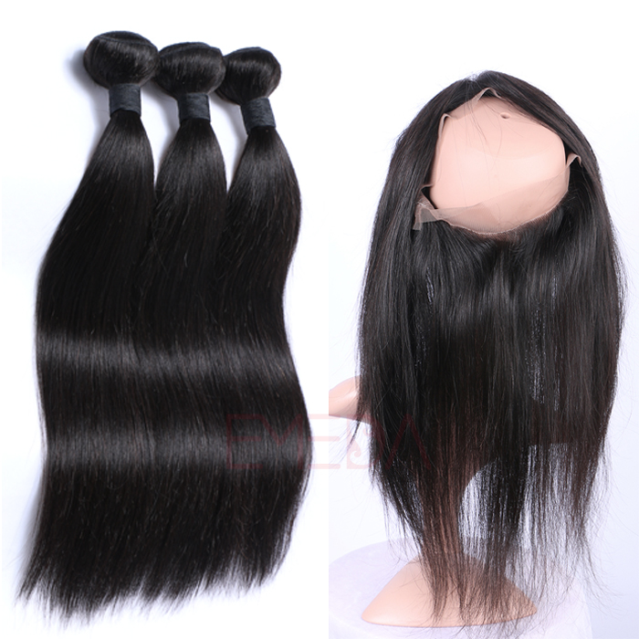 EMEDA Brazilian Hair 360 Lace frontal with hair extensions Straight hair Pre Plucked Lace Frontals HW059